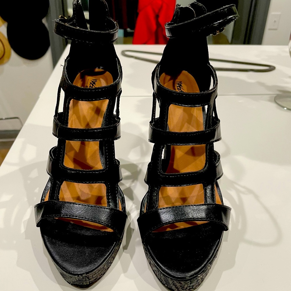 Black strappy heeled sandals